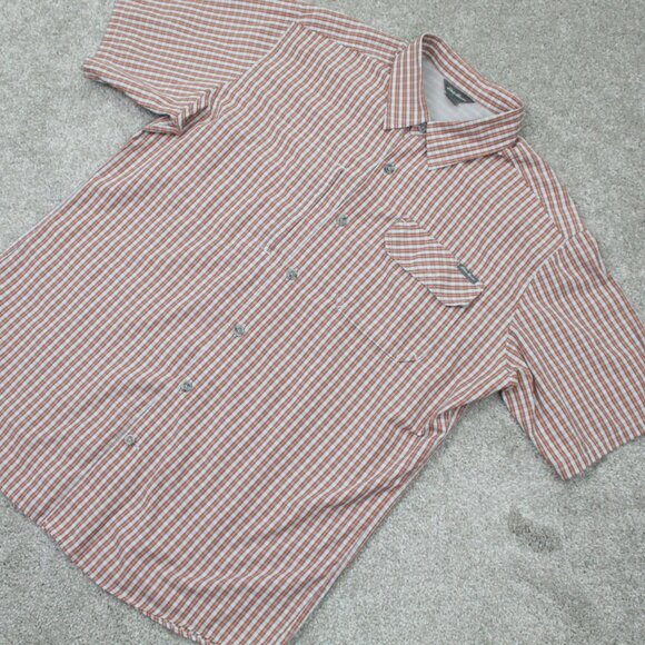 Eddie Bauer Shirt Mens Large‎ Orange/Gray Polyester/Cotton S/S Button Up - Picture 3 of 13